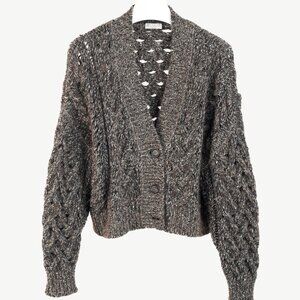 Brunello Cucinelli Cashmere Brown & Grey Cable Knit Cardigan